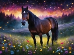 Horse under the night sky