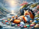 Enchanted Fox Family by the River
