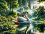 A swan in tranquil lake