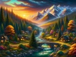 Enchanted valley with sunset