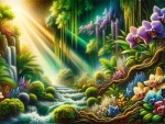Enchanted Forest: Sunlit Waterfall