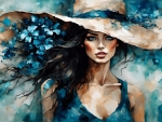 Girl with hat and blue flowers