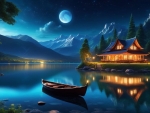 Boat by the lake at night