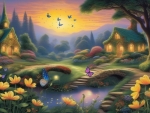 Charming butterflies chase each other in the twilight garden