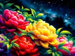 Colorful flowers at night