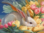 Rabbit and tulips