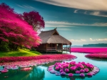 Pink flowers in the water