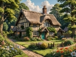 English Cottage with Flower Garden