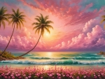 Pink Cloudy Flowers and Palm Trees
