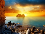 Sunset at rocky coast