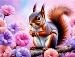 Squirrel and cotton candy flowers