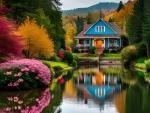 A House With Colorful Flowers And Trees