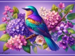 BIRD WITH LILACS