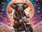 Elephant riding a motorbike