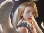 Angel with sleeping kitten