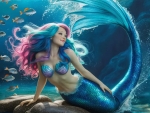 Mermaid with Shimmering Blue Tail