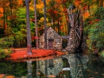 Watermill in autumn forest