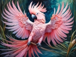 Bright pink cockatoo with spread wings