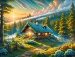 Cozy cottage under the sunrise