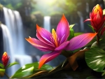 Flower on waterfall background