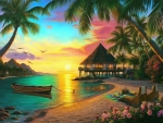 Sunset in the hidden paradise on the beach