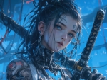 Cyberpunk girl with a katana