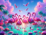 Encounter of pink flamingos