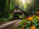 Covered Bridge On A Train Track