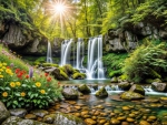 Waterfall in summer