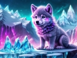 Baby Wolf Amidst Luminous Glaciers