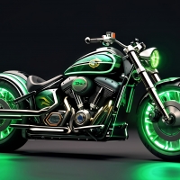 Custom Green LED Motorcycle with Futuristic Design Elements