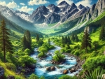 Mountain landscape and the stream