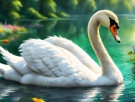 White swan on the lake