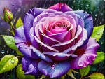 Purple rose with raindrops