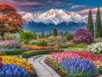Flower garden in the mountains