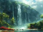 Tropical waterfall at the river
