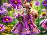 Squirrel in a purple dress