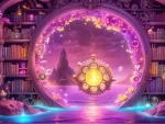 Enchanted Bookshelf Portal to Magical Floral Wonderland