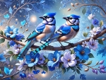 Blue jays Perched on a Branch