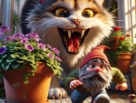 A gnome and a cat