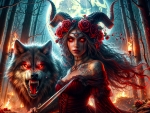 Fantasy girl and wolf