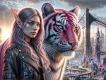 Elf girl and tiger