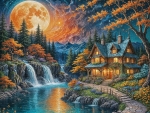 Moonlit Haven by the Riverâ€™s Edge