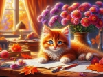 Red kitten on the table