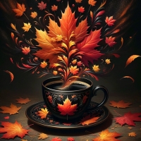 Autumn happiness: coffee and colorful leaves