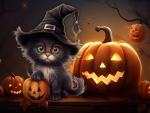 Halloween Cat and Pumpkins