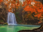 Beautiful autumn nature landscape with waterfall