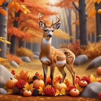Deer in the middle of autumn forest still life