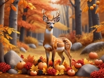 Deer in the middle of autumn forest still life