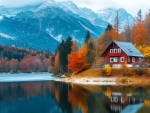 Cabin in autumn mountains